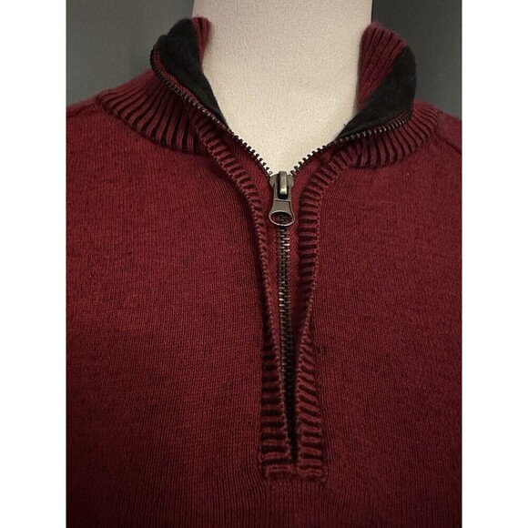 Carbon Size Large Maroon Quarter Zip Mock Neck Long Sleeve Men's Sweater Ribbed - Picture 2 of 6